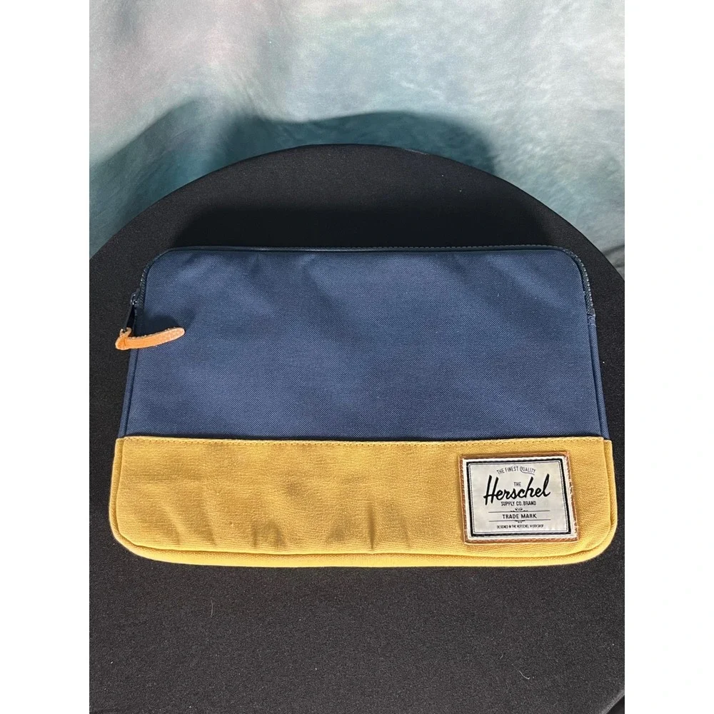 Herschel Supply Co Anchor Laptop Sleeve Navy Blue Mustard Yellow Canvas Case